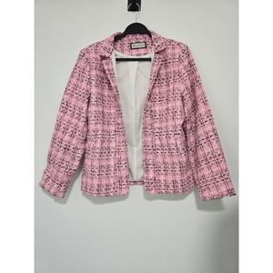 Elleven Tweed Blazer Women Size M Pink Open Front Workwear Office Preppy
